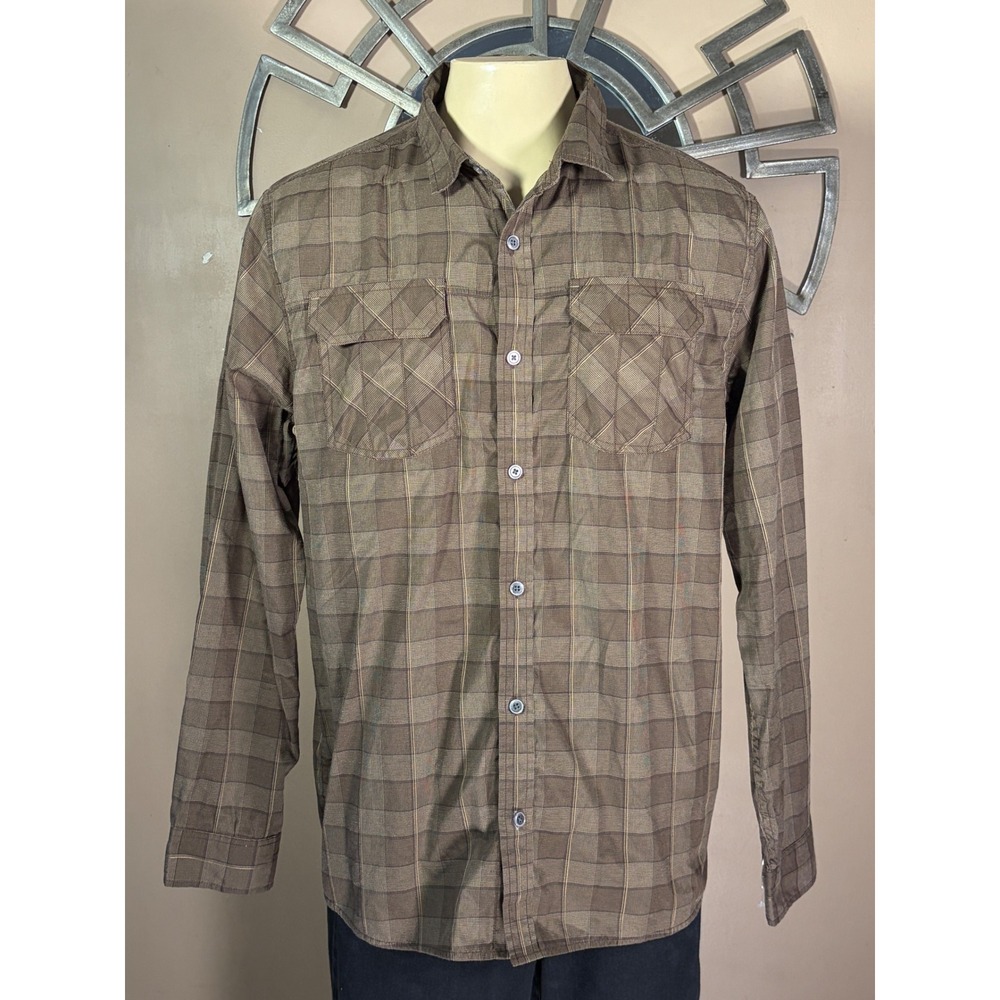 Prana Mens XL Brown Plaid Organic Cotton Blend Long Sleeve Button Down Shirt